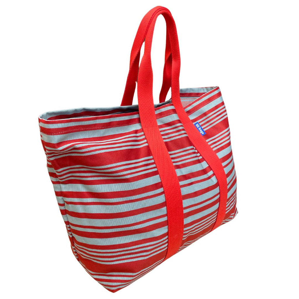 Super Bag raso righe rosse/verde acqua