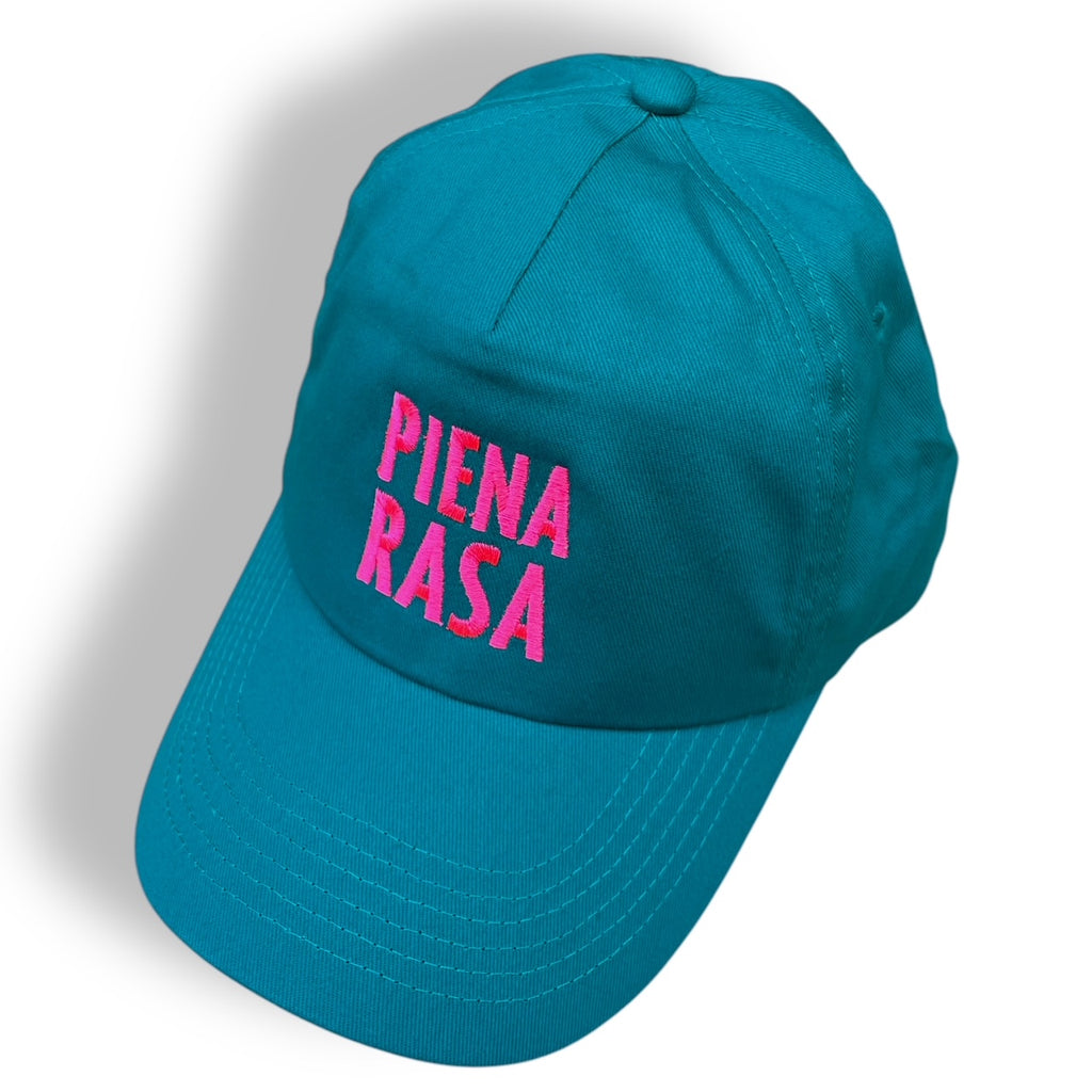 CAP tessuto verde acqua + ricamo fucsia fluo