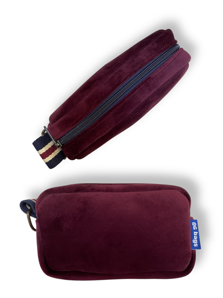 PILLOLA velluto impermeabile bordeaux + cerniera blu