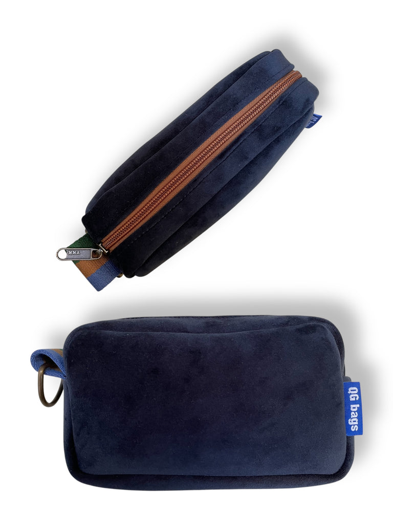 PILLOLA velluto impermeabile blu scuro + cerniera biscotto