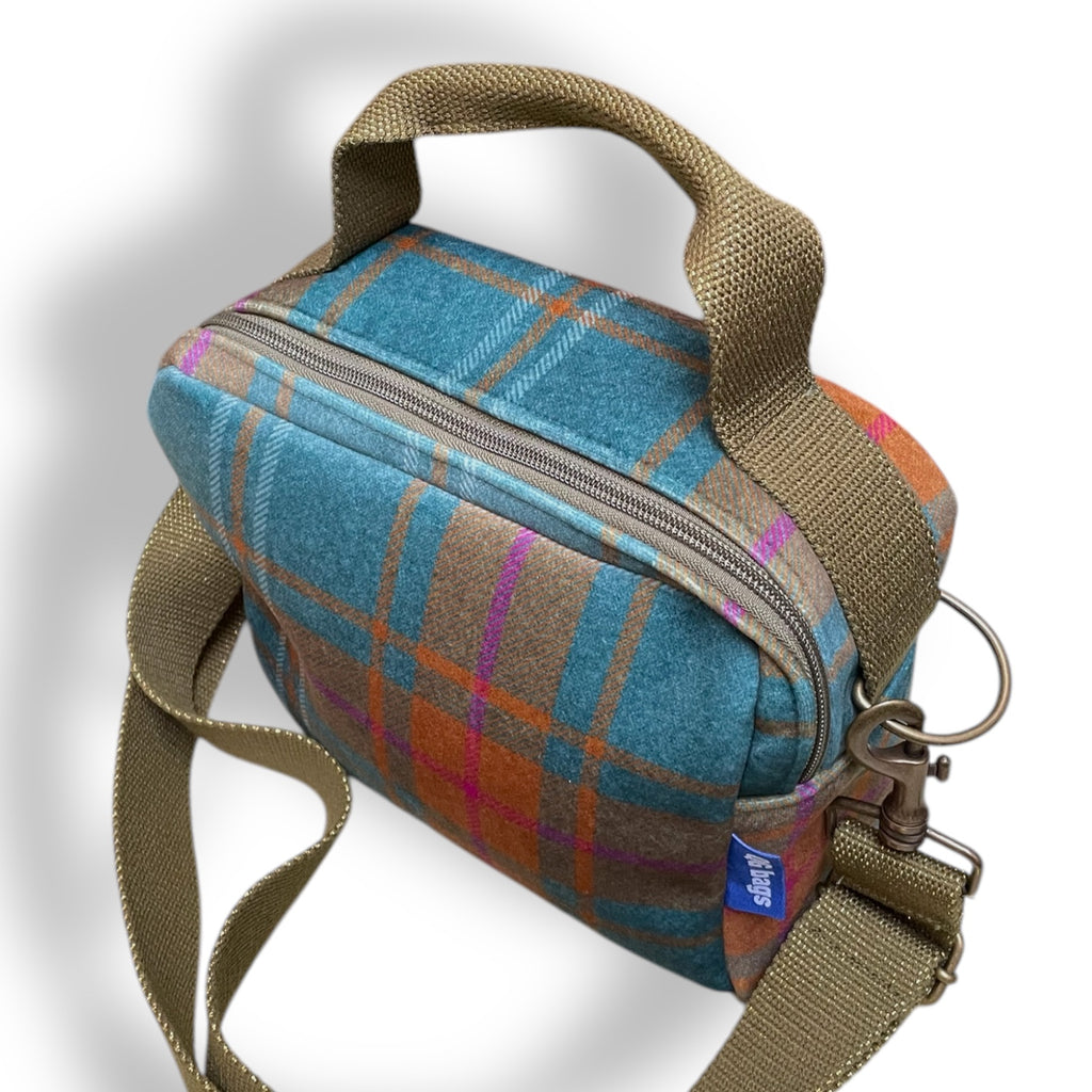 CARLOTTA velluto impermeabile tartan + manico verde glitter