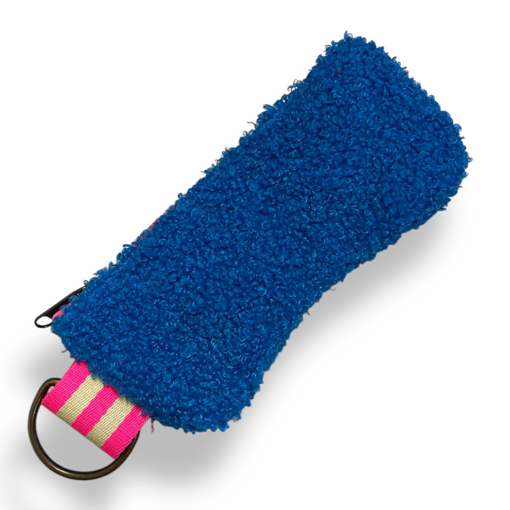 PORTA OCCHIALI pelosino azzurro + cerniera fucsia fluo