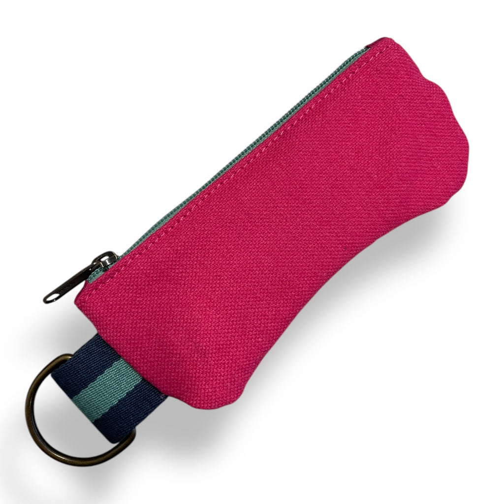 PORTA OCCHIALI tessuto fucsia + cerniera verde acqua