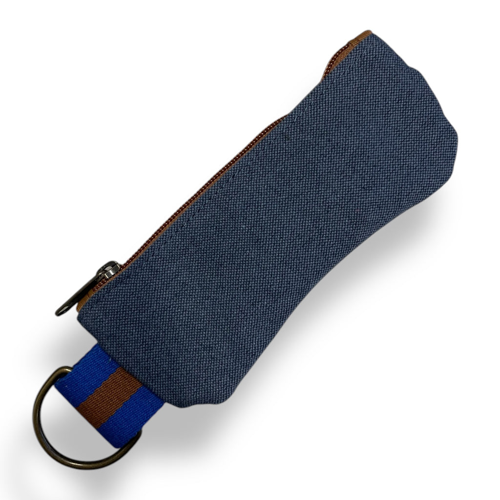 PORTA OCCHIALI tessuto blu avio + cerniera biscotto