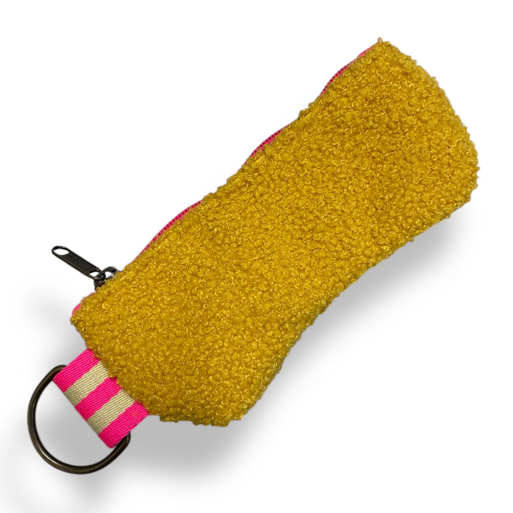 PORTA OCCHIALI pelosino giallo + cerniera fucsia fluo