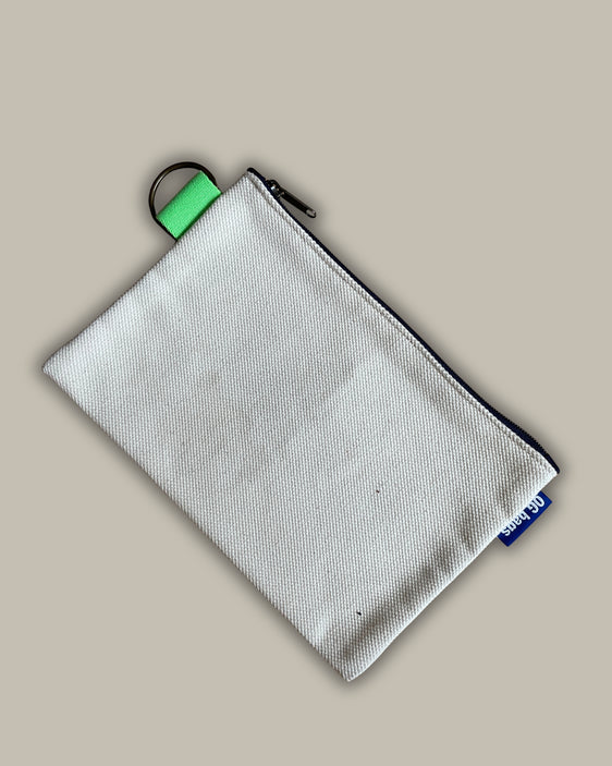 POCHETTE canvas bianco + cerniera blu