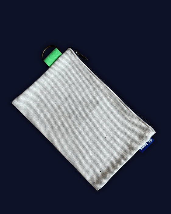 POCHETTE canvas bianco + cerniera blu