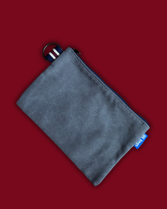 POCHETTE tessuto grigio + cerniera blu