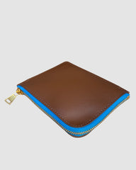 IL BAU pelle cuoio + zip azzurra