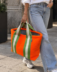 Super Bag pelosino arancione fluo + manico large verde/panna