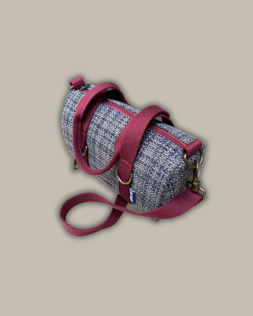 MISS BAG tessuto intrecciato blu/grigio + manico bordeaux