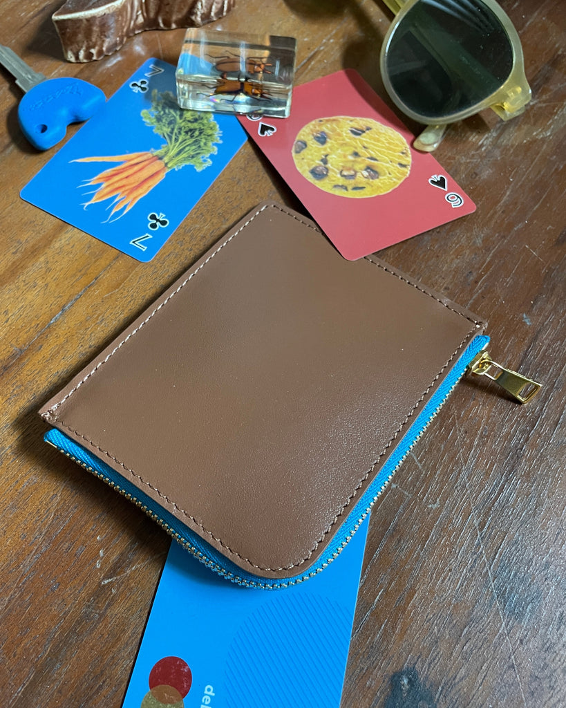 IL BAU pelle cuoio + zip azzurra