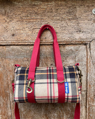 MISS BAG velluto impermeabile tartan + manico rosso scuro