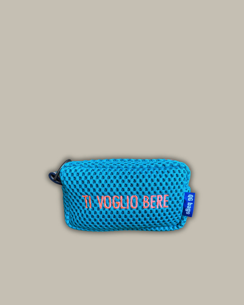 PILLOLA neoprene turchese + ricamo arancione