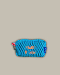 Light blue pill with fluorescent pink embroidery
