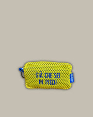 PILLOLA neoprene giallo + ricamo blu elettrico