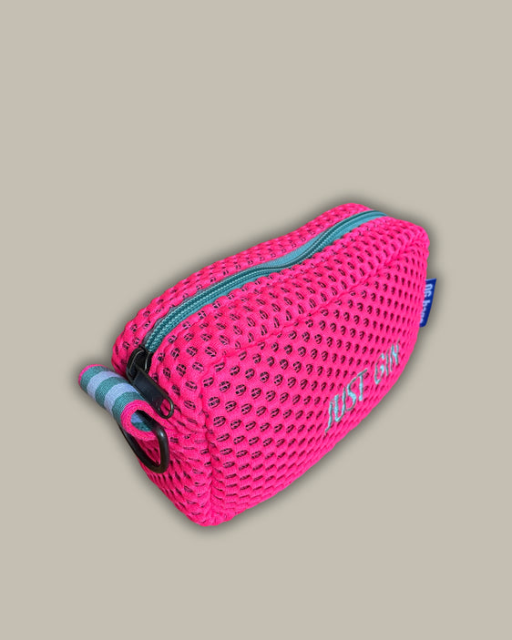 PILLOLA neoprene fucsia fluo + ricamo verde acqua