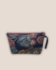 POCHETTONA tessuto jacquard fiori - cerniera bordeaux - fodera blu