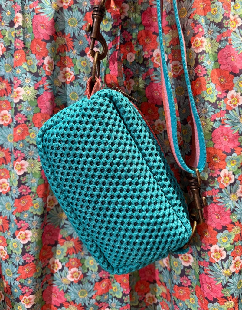 FLUO fuchsia neoprene PILLOW + blue embroidery