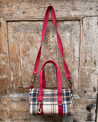 MISS BAG velluto impermeabile tartan + manico rosso scuro