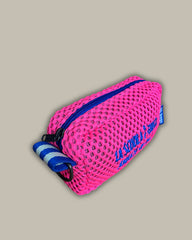 Light blue pill with fluorescent pink embroidery