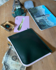 IL BAU pelle verde scuro + zip rosa