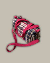 MISS BAG velluto impermeabile tartan + manico rosso scuro