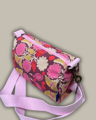 BEAUTY CLASSIC canvas stampato fiori  - manico rosa (tracolla regolabile inclusa)