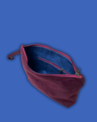 POCHETTONA velluto bordeaux - cerniera bordeaux - fodera bluette
