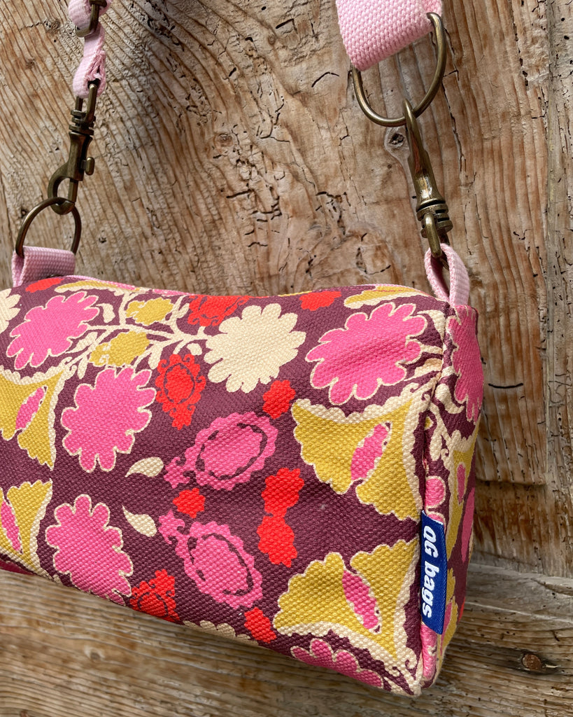 BEAUTY CLASSIC canvas stampato fiori  - manico rosa (tracolla regolabile inclusa)