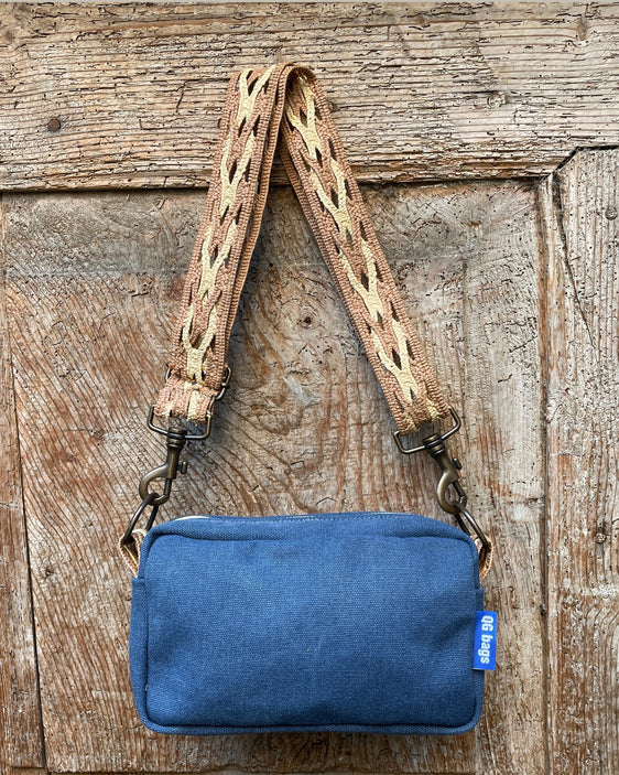 CECI BAG tessuto cotone blu + manico 60's
