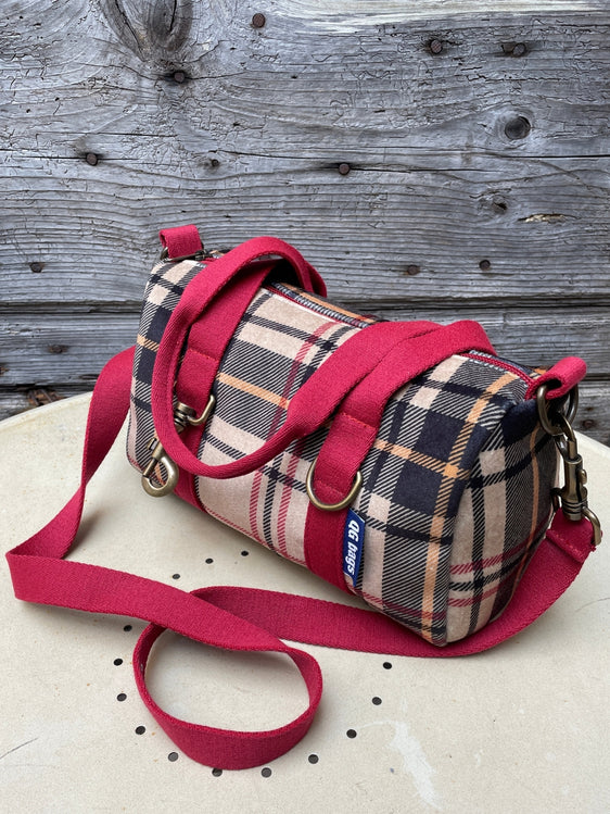 Mini Bauletto - velluto impermeabile tartan - manico rosso