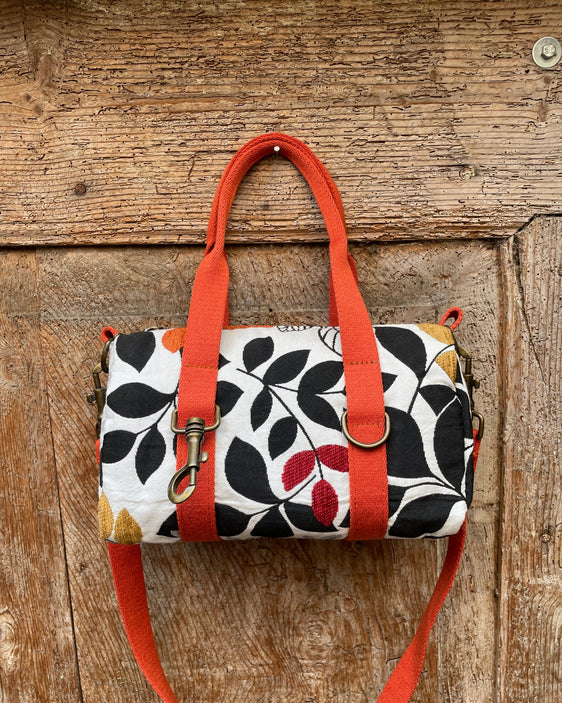 MISS BAG tessuto jacquard a fiori + manico arancione scuro