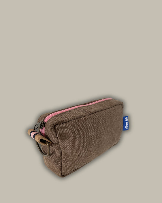 PILLOLA cotone marrone + cerniera rosa