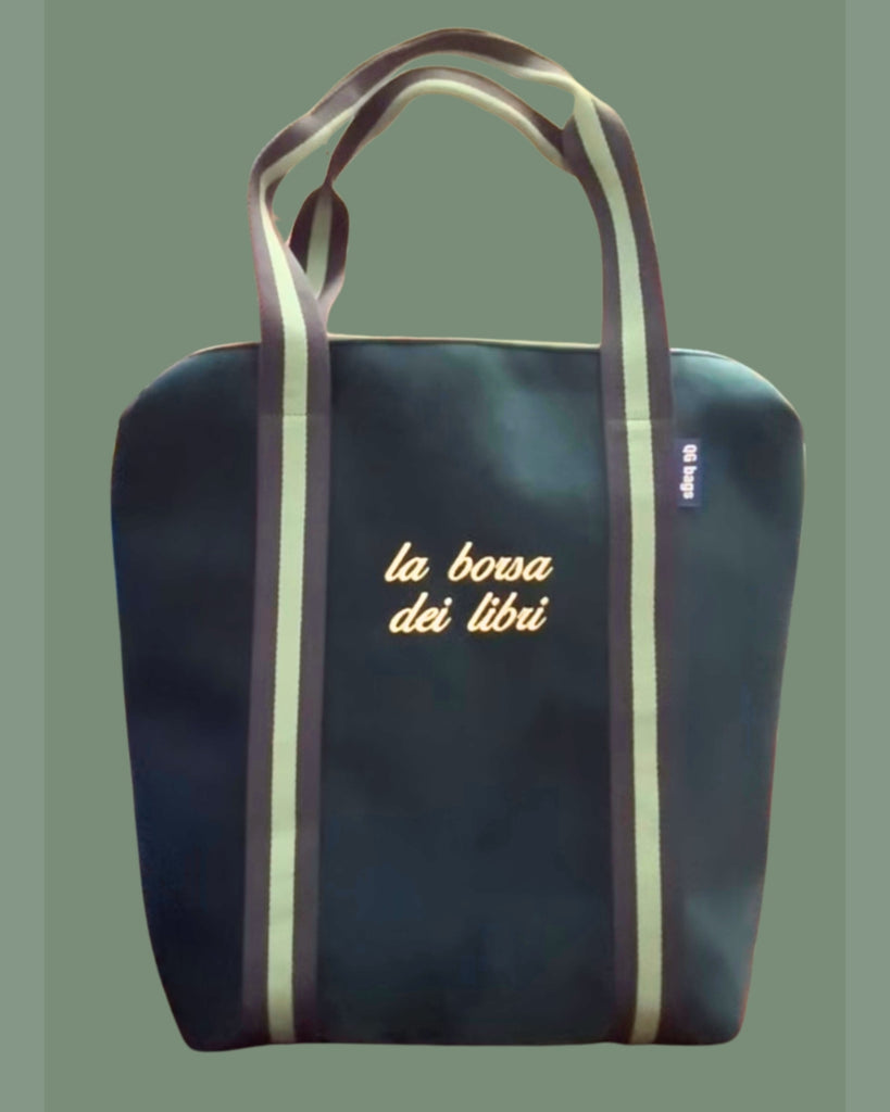 GIGI BAG speciale "la borsa dei libri" - velluto impermeabile petrolio + manico BAB
