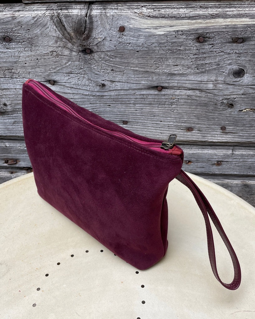 POCHETTONA velluto bordeaux - cerniera bordeaux - fodera bluette