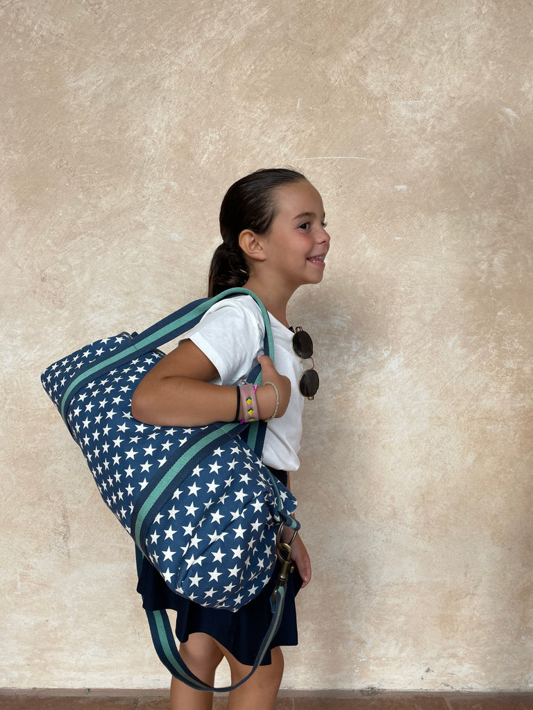 MINI BAG canvas stampato stelle blu + manico BAB