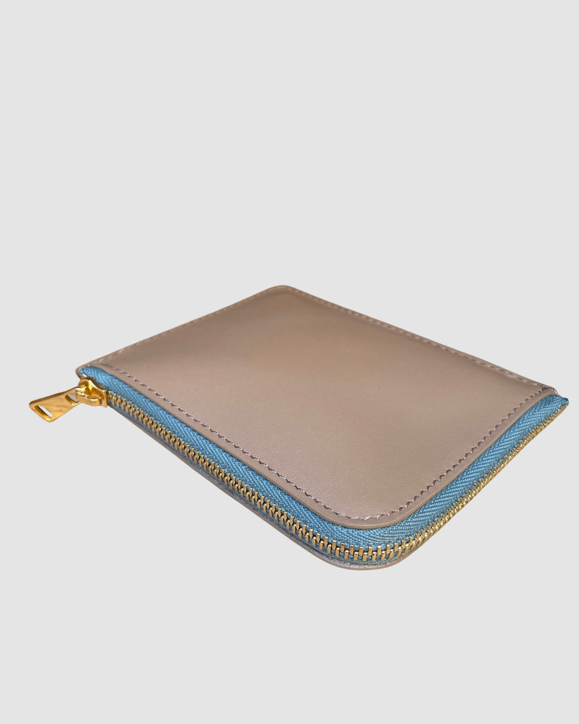 IL BAU pelle beige + zip verde acqua