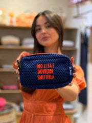 PILLOLA neoprene blu elettrico + ricamo arancione fluo