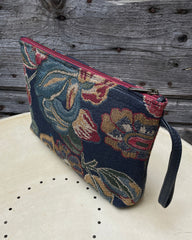 POCHETTONA tessuto jacquard fiori - cerniera bordeaux - fodera blu