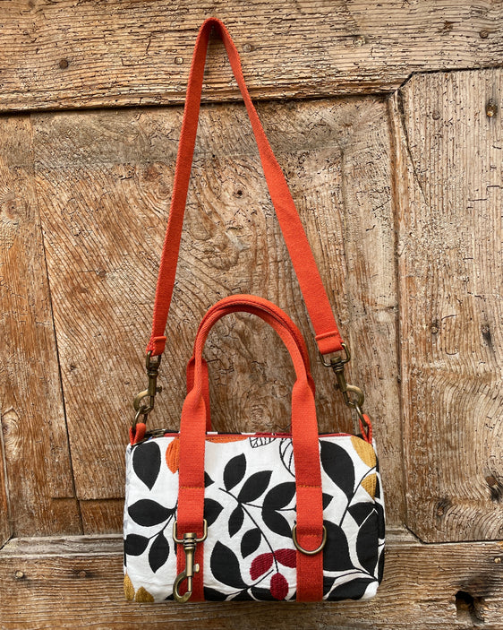 MISS BAG tessuto jacquard a fiori + manico arancione scuro