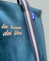 GIGI BAG speciale "la borsa dei libri" - velluto impermeabile petrolio + manico BAB