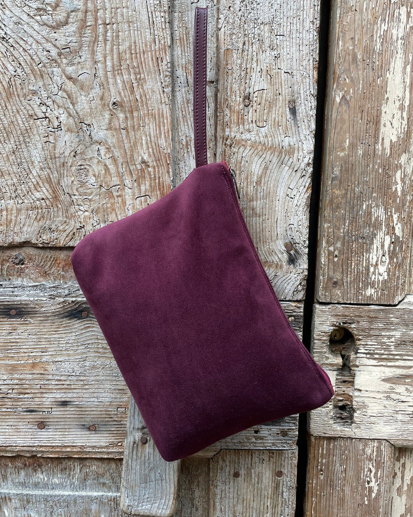 POCHETTONA velluto bordeaux - cerniera bordeaux - fodera bluette