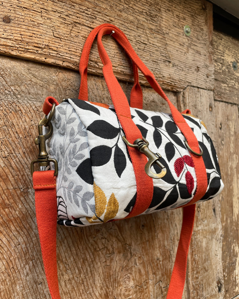 MISS BAG tessuto jacquard a fiori + manico arancione scuro