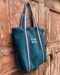 GIGI BAG speciale "la borsa dei libri" - velluto impermeabile petrolio + manico BAB