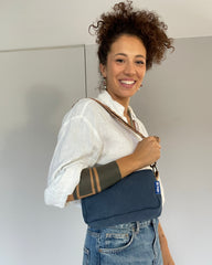 CECI BAG tessuto cotone blu + manico 60's