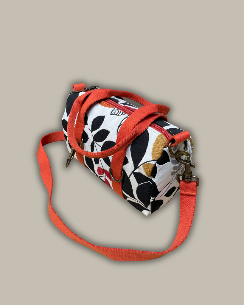 MISS BAG tessuto jacquard a fiori + manico arancione scuro