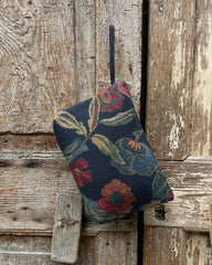 POCHETTONA tessuto jacquard fiori - cerniera bordeaux - fodera blu
