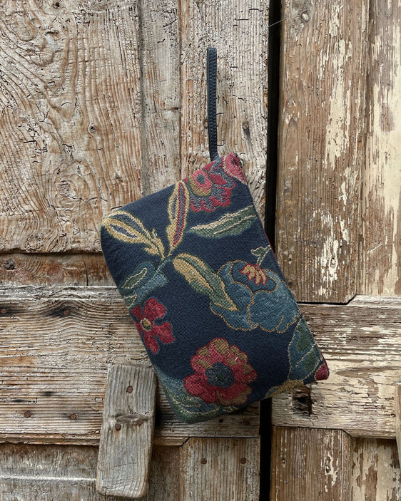 POCHETTONA tessuto jacquard fiori - cerniera bordeaux - fodera blu
