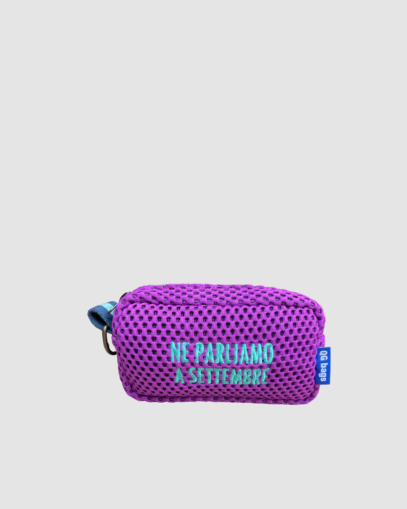 PILLOLA neoprene ciclamino + ricamo verde acqua